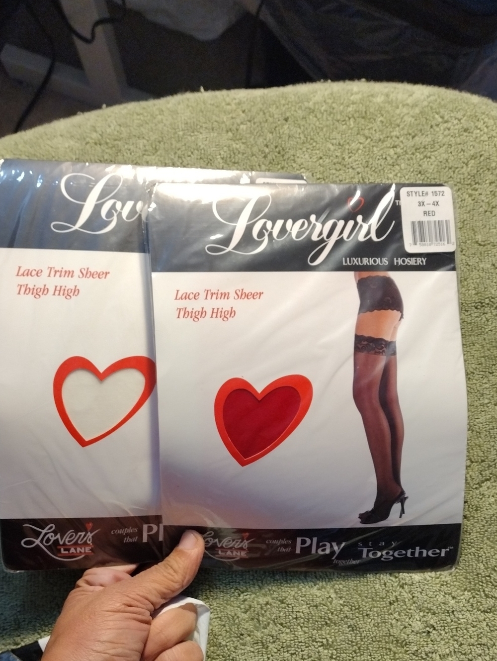 Lot of 2 new in package Lace Trim Sheer Thigh High Hosiery - Red & white